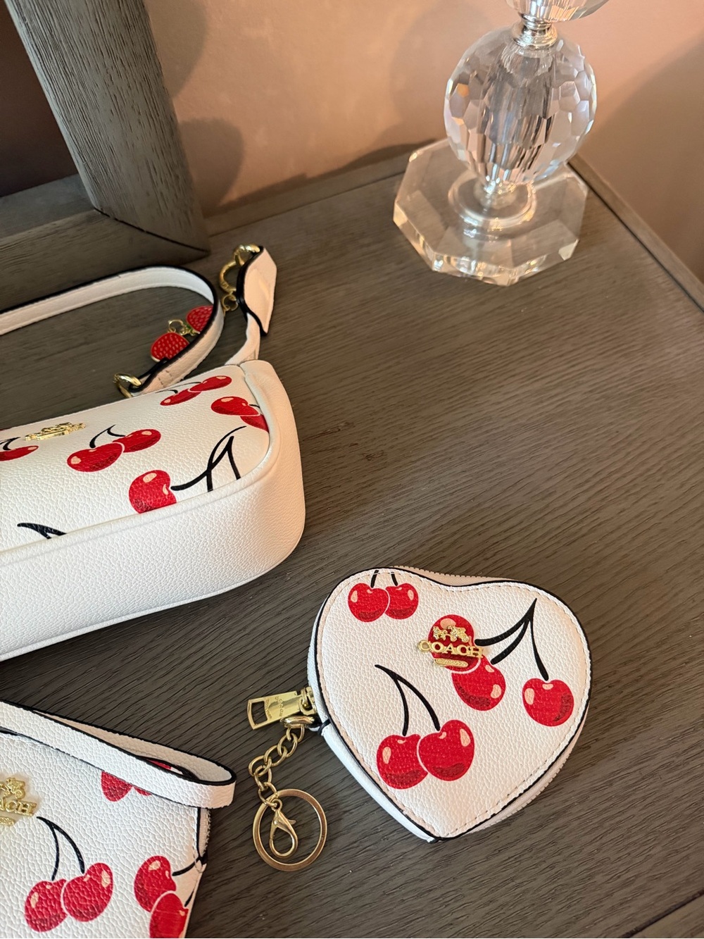 Coach Cherry Print Nolita 19 Shoulder Purse Trio Bundle Heart Wristlet - Picture 6 of 16